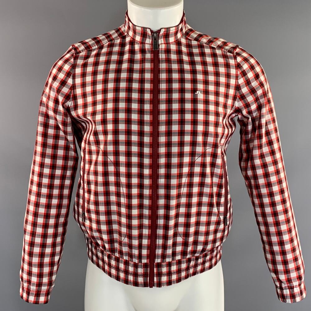 J.LINDEBERG Size M Red White Plaid Polyamide Zip Up Jacket